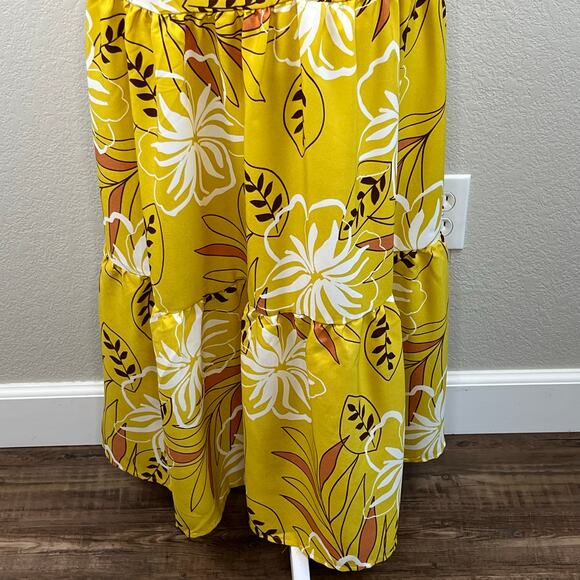 Mustard Yellow Boho Floral Backless Halter Tie Tiered Maxi Sundress Small New - Picture 12 of 14